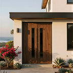 Mid-Century Modern Double Front Doors With Side Window in a Californian home.