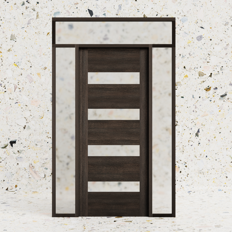 Modern Four Panel Glass Solid Wood Exterior Front Door