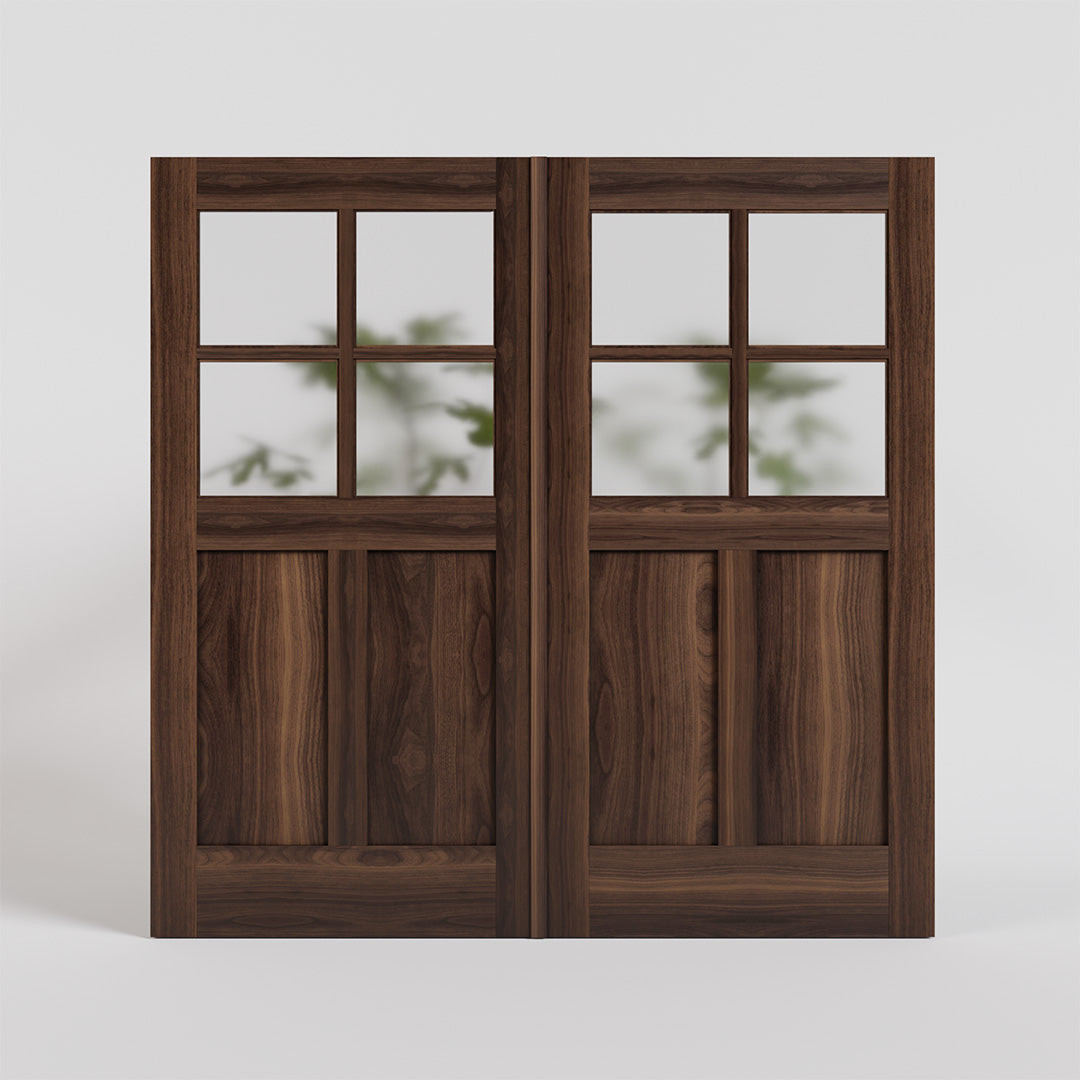 Bellingham solid wood carriage doors with four large privacy glass panels