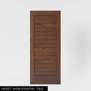 Walnut wood Shaker Classic Single Panel Solid Wood Front Entry Door with Horizontal inset tongue and groove panel