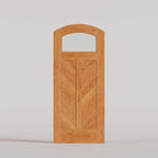 Sorrento arched door in Cherry, with an upper glass pane and chevron wood panels divided by a center stile.
