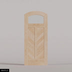 Sorrento arched door in Maple, with an upper glass pane and chevron wood panels divided by a center stile. Labeled wood species view.