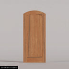 Tivoli arched door in Spanish Cedar, with a vertical-plank wood panel. Labeled wood species view.