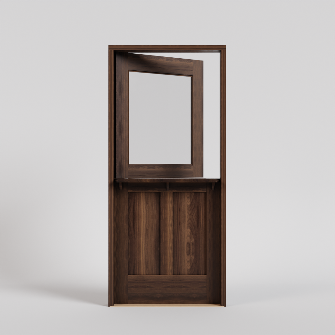 walnut Craftsman T Window Dutch Door With Glass