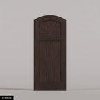 Verona arched door in Wenge, with a sunburst upper panel and vertical-plank lower panel. Labeled wood species view.