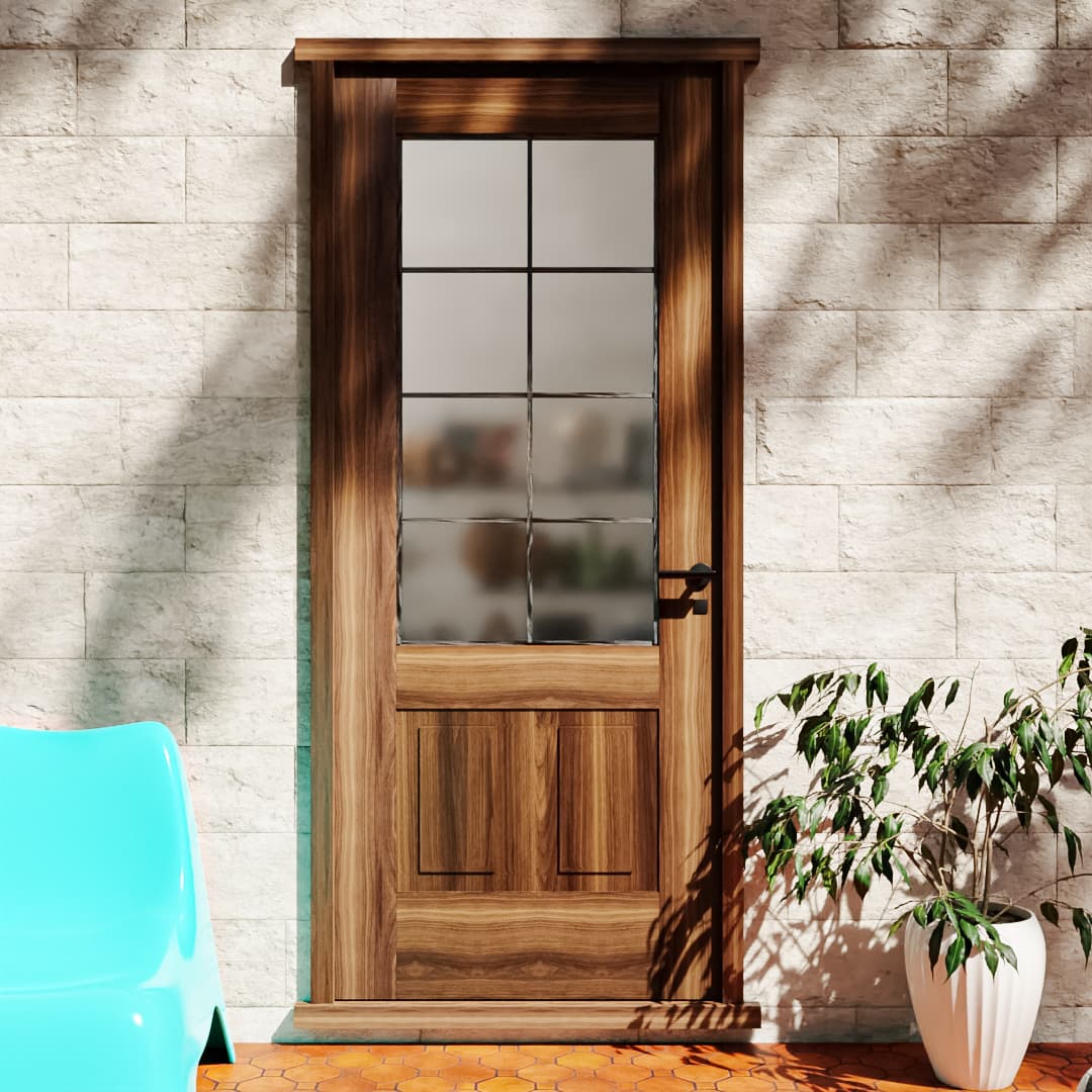 Chevron Paneled Solid Wood Exterior Door With Window
