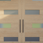 Zoom on front - Modern Offset Slat Sliding Barn Door With Horizontal Glass Panels | RealCraft