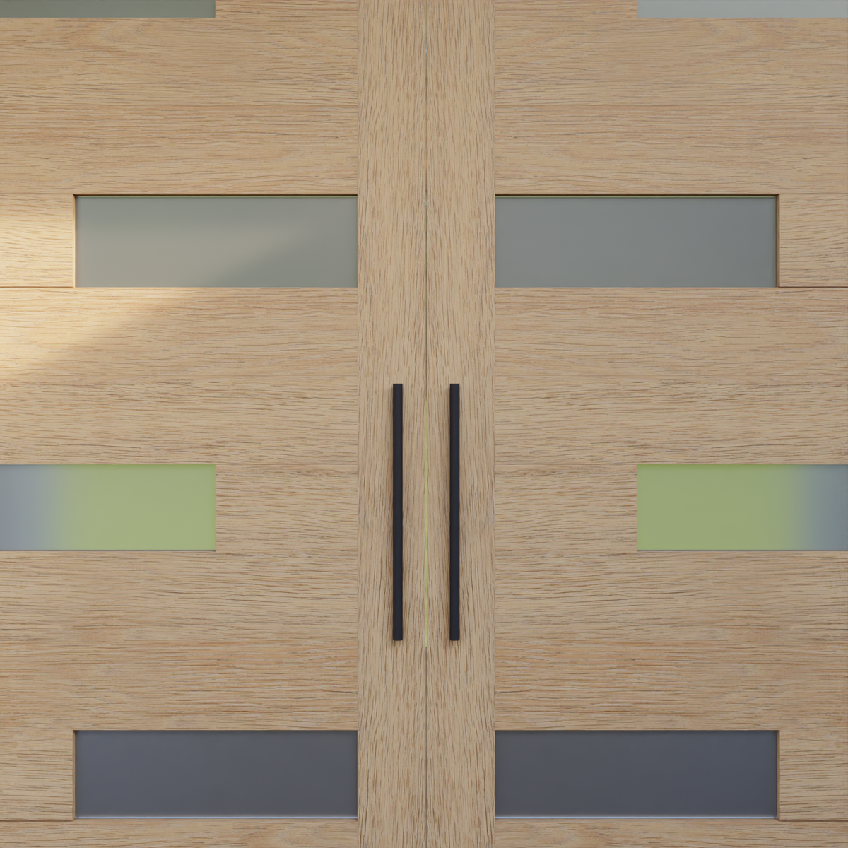 Zoom on front - Modern Offset Slat Sliding Barn Door With Horizontal Glass Panels | RealCraft