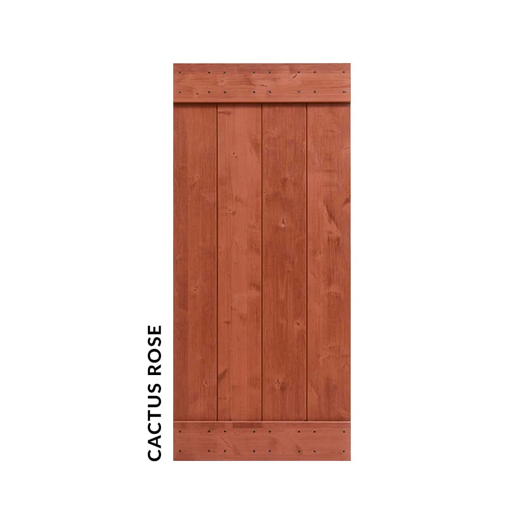 Weathered wood Cactus Rose red barn door hardware