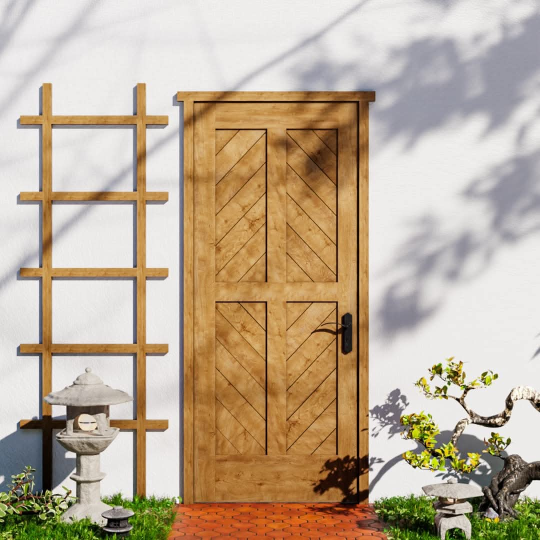 White Oak Chevron Four Panel Solid Core Exterior Front Door