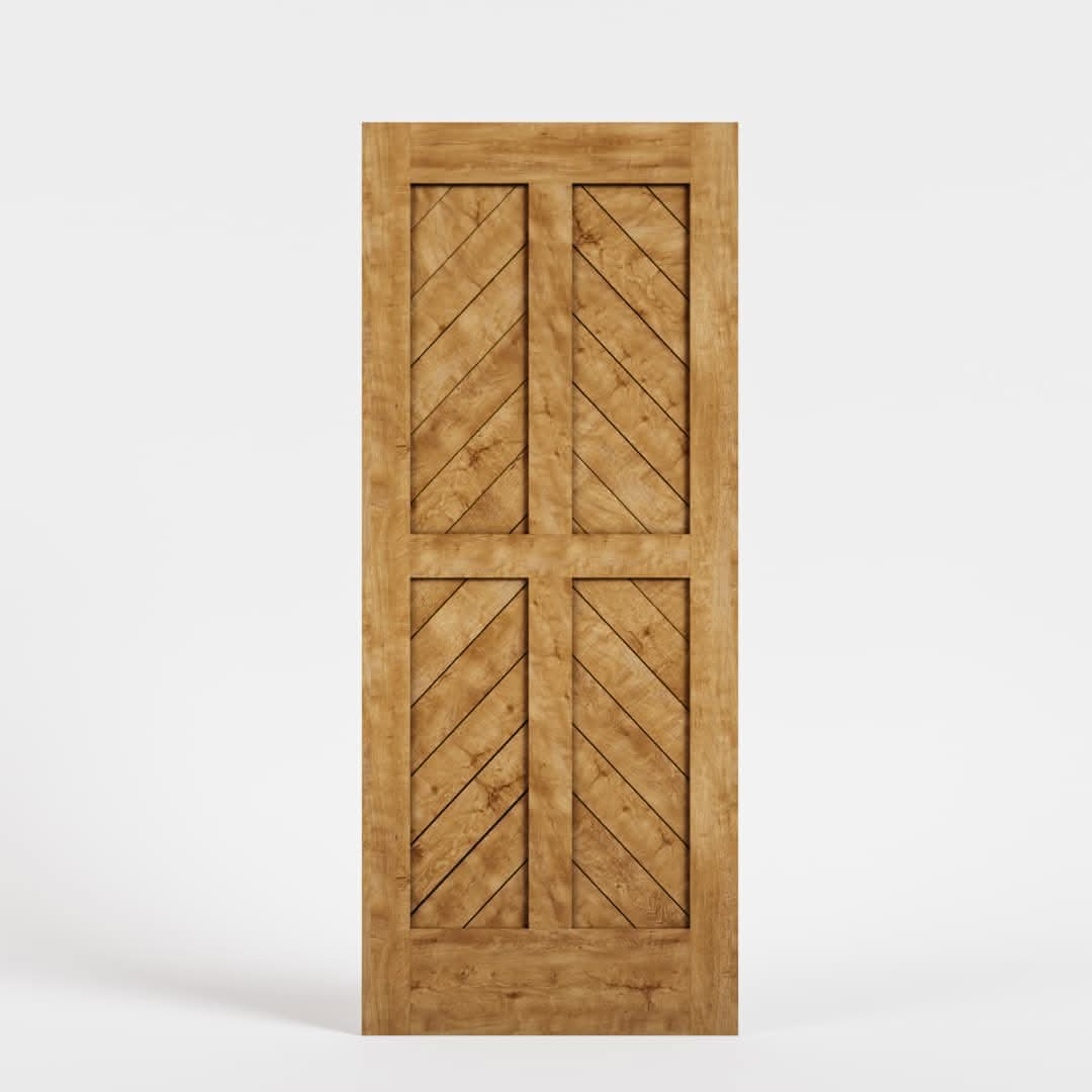 White Oak Chevron Four Panel Solid Core Exterior Front Door