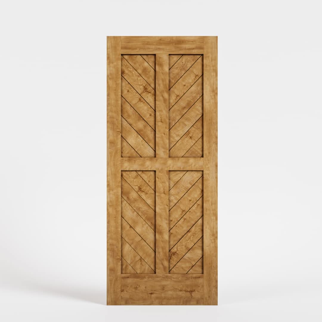 White Oak Chevron Four Panel Solid Core Exterior Front Door