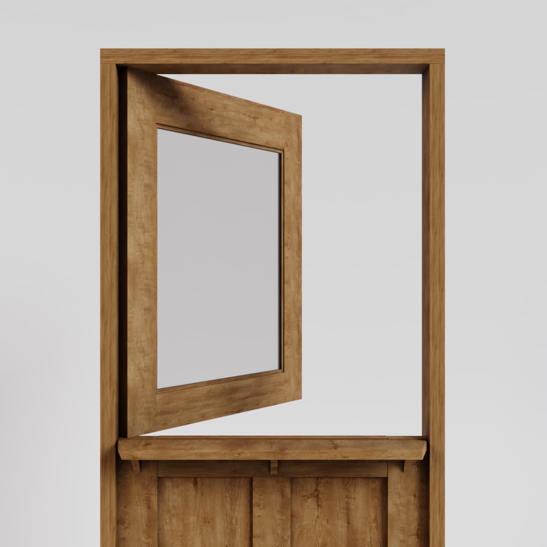exterior dutch door with shelf and frame