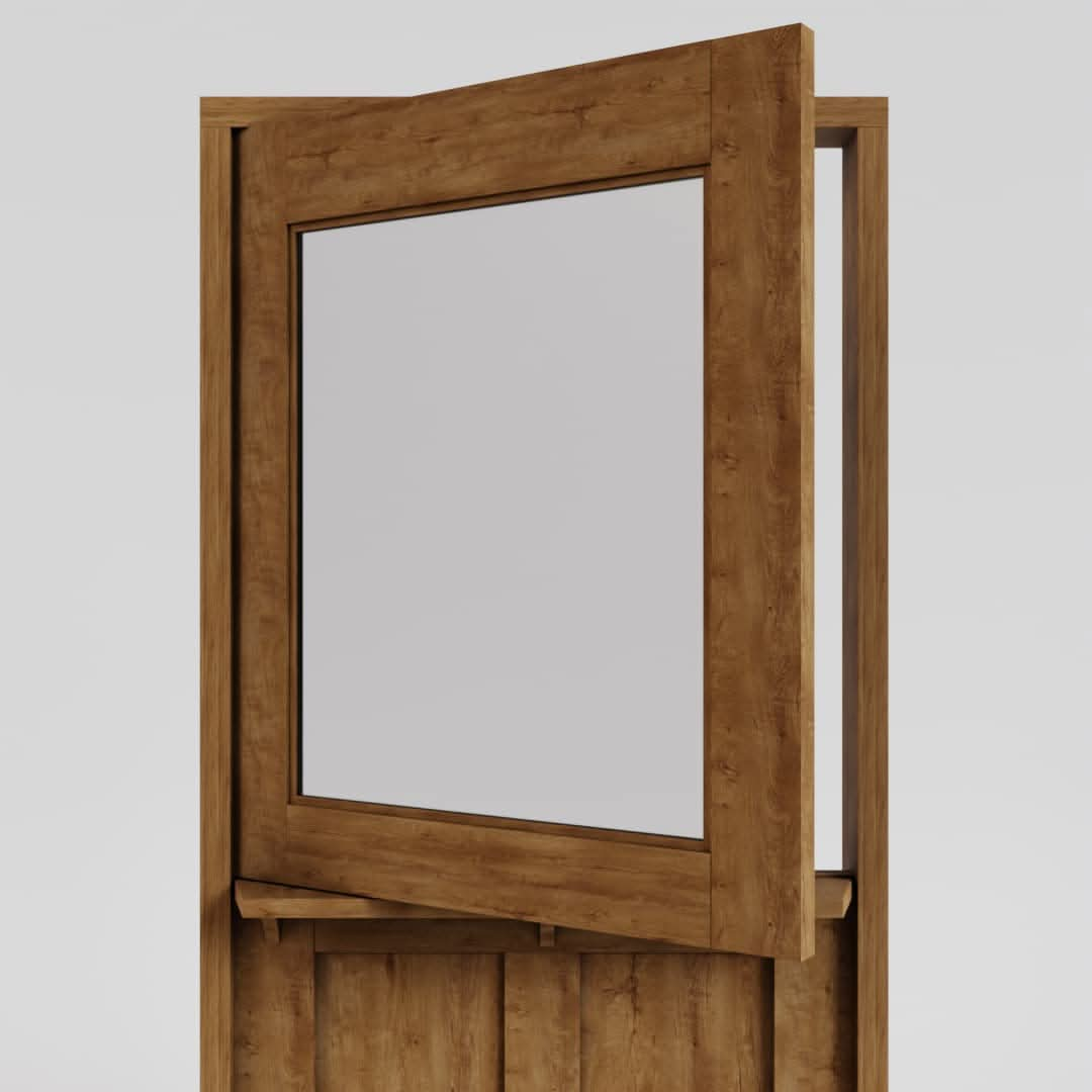 wood exterior dutch door with shelf