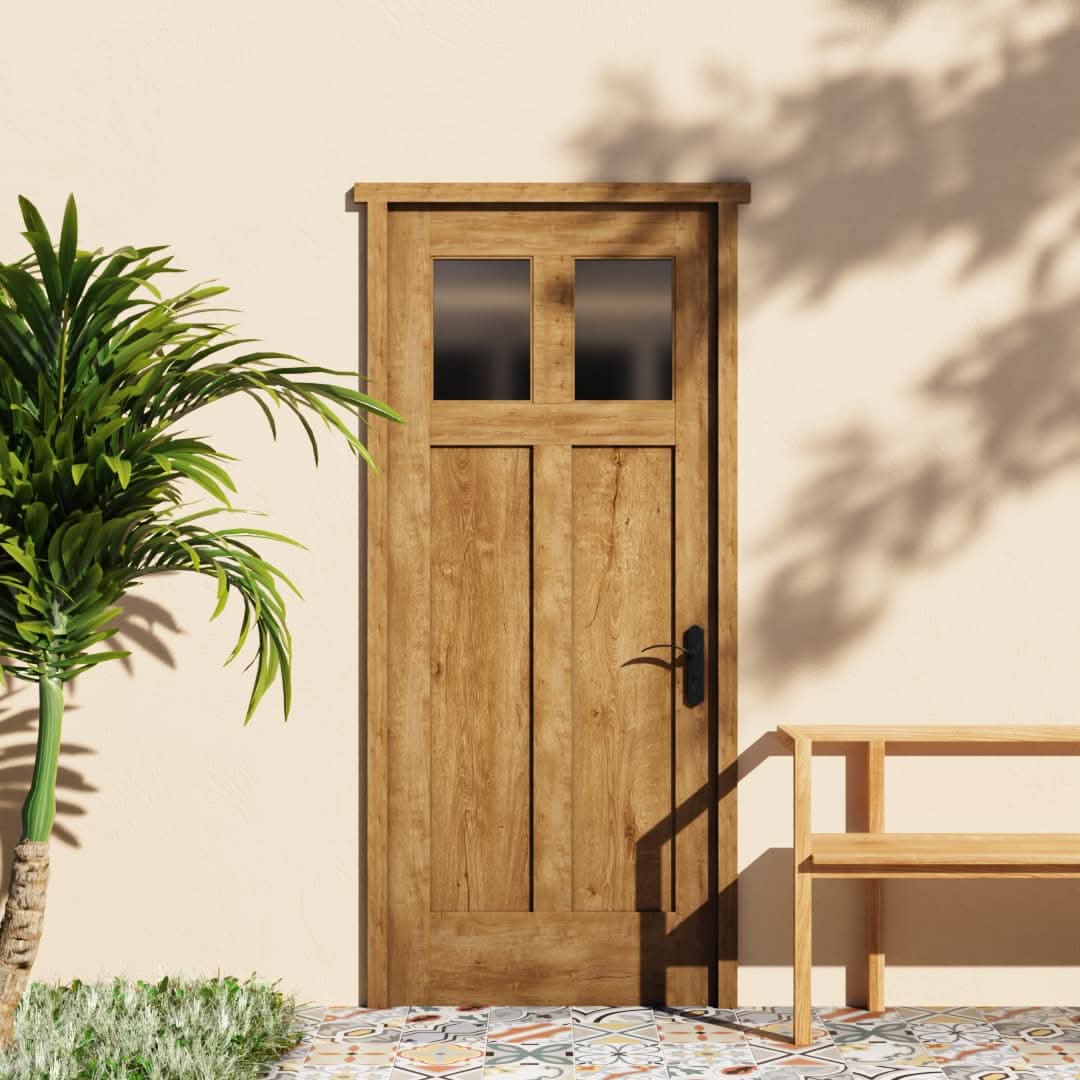 Traditional Knotty White Oak Cross Window  Front Door 