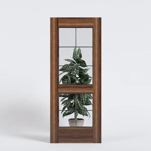 Walnut Wood Double French Glass Exterior Front Door with Clear Glass