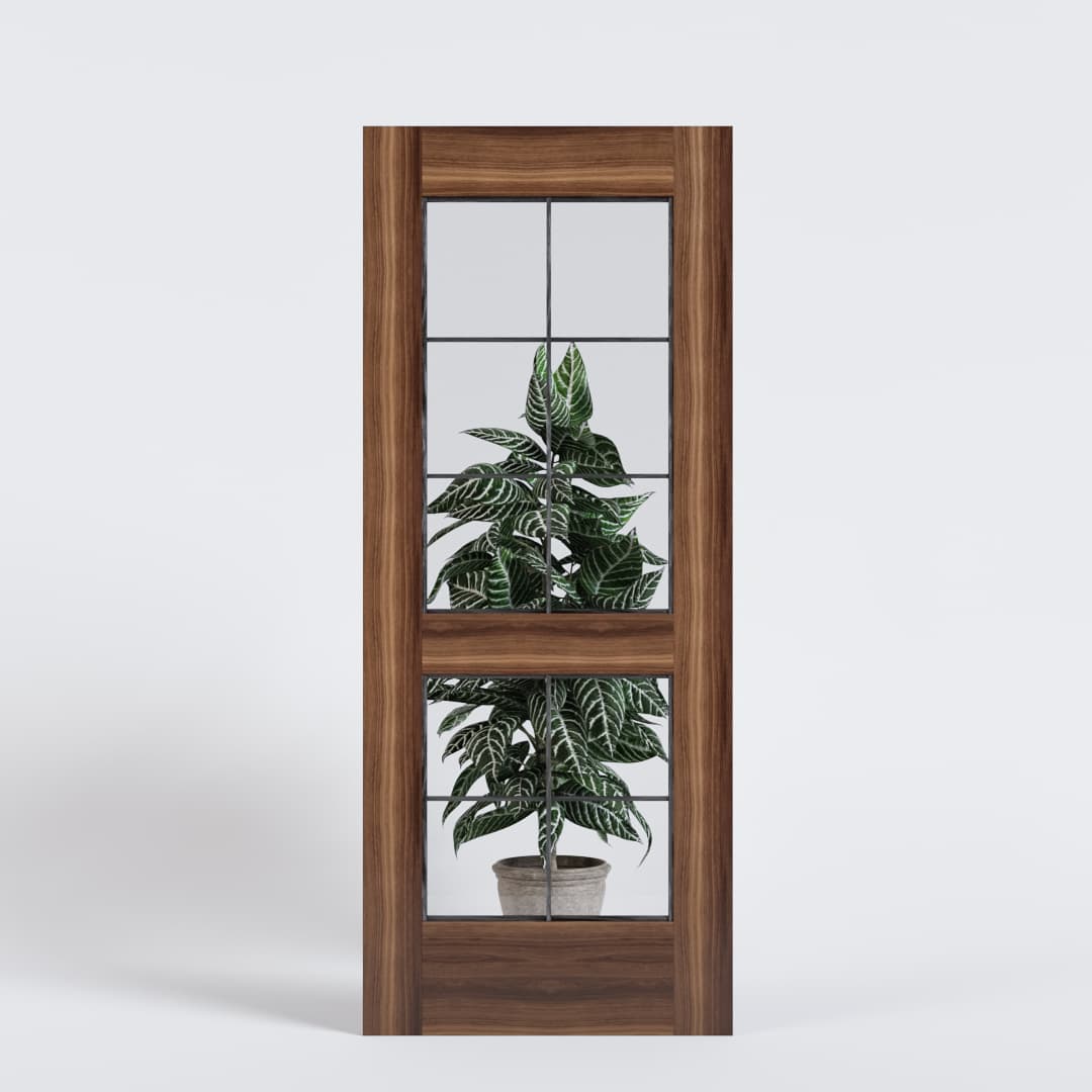 Walnut Wood Double French Glass Exterior Front Door with Clear Glass