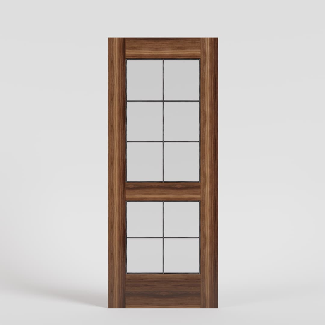 Walnut Wood Double French Glass Exterior Front Door