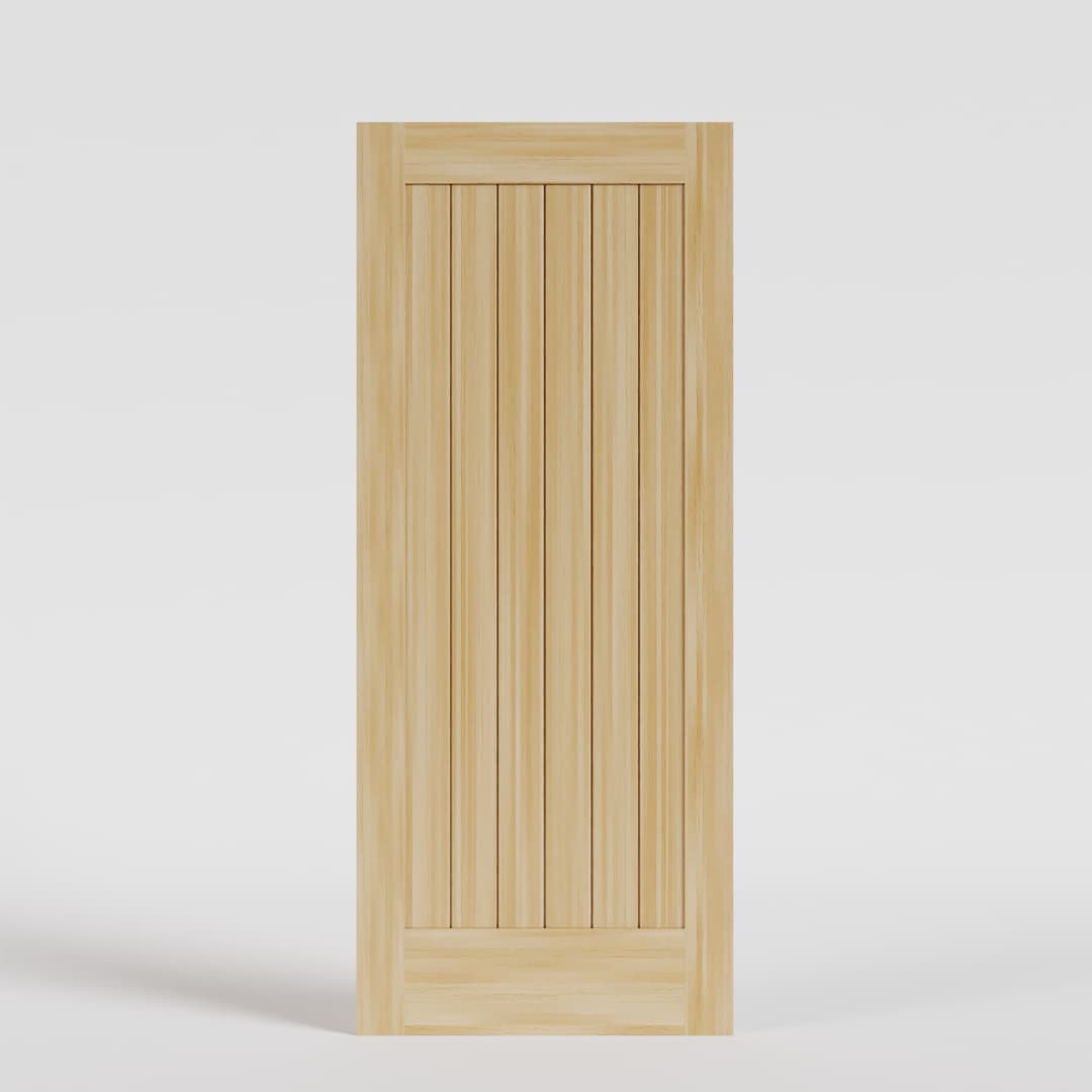 Maple Wood Modern Flush Plank Solid Core Exterior Front Door Vertical Tongue-and-Groove panel