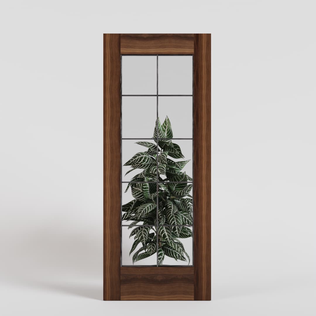 Walnut Wood Full French Glass Exterior Front Door with clear glass