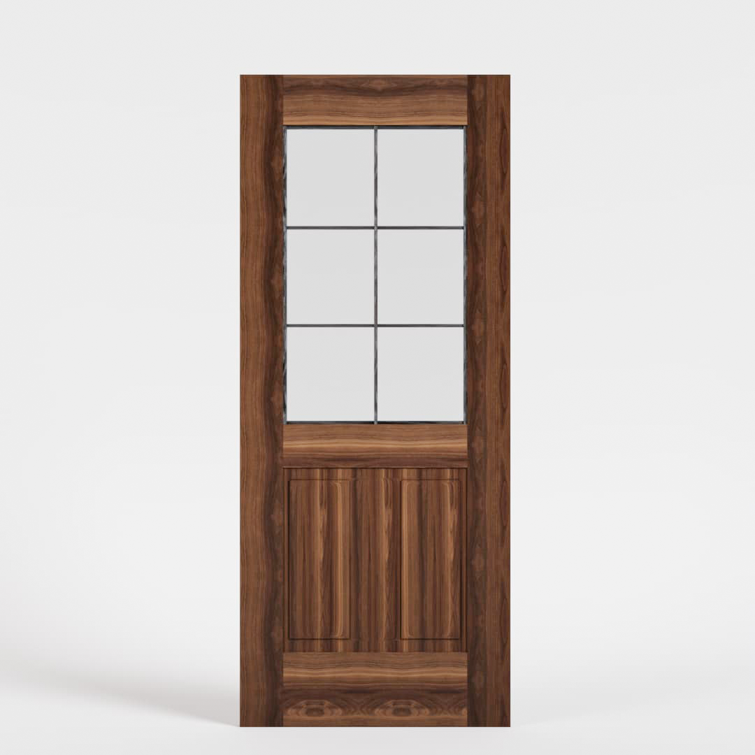 Walnut Wood Half French Glass Exterior Front Door