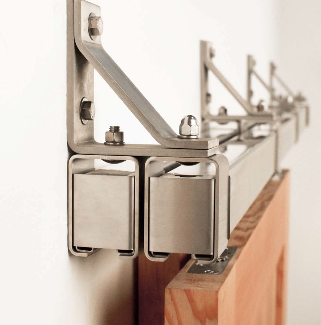 Stainless Steel Box Rail Bypass installed on a beech wood