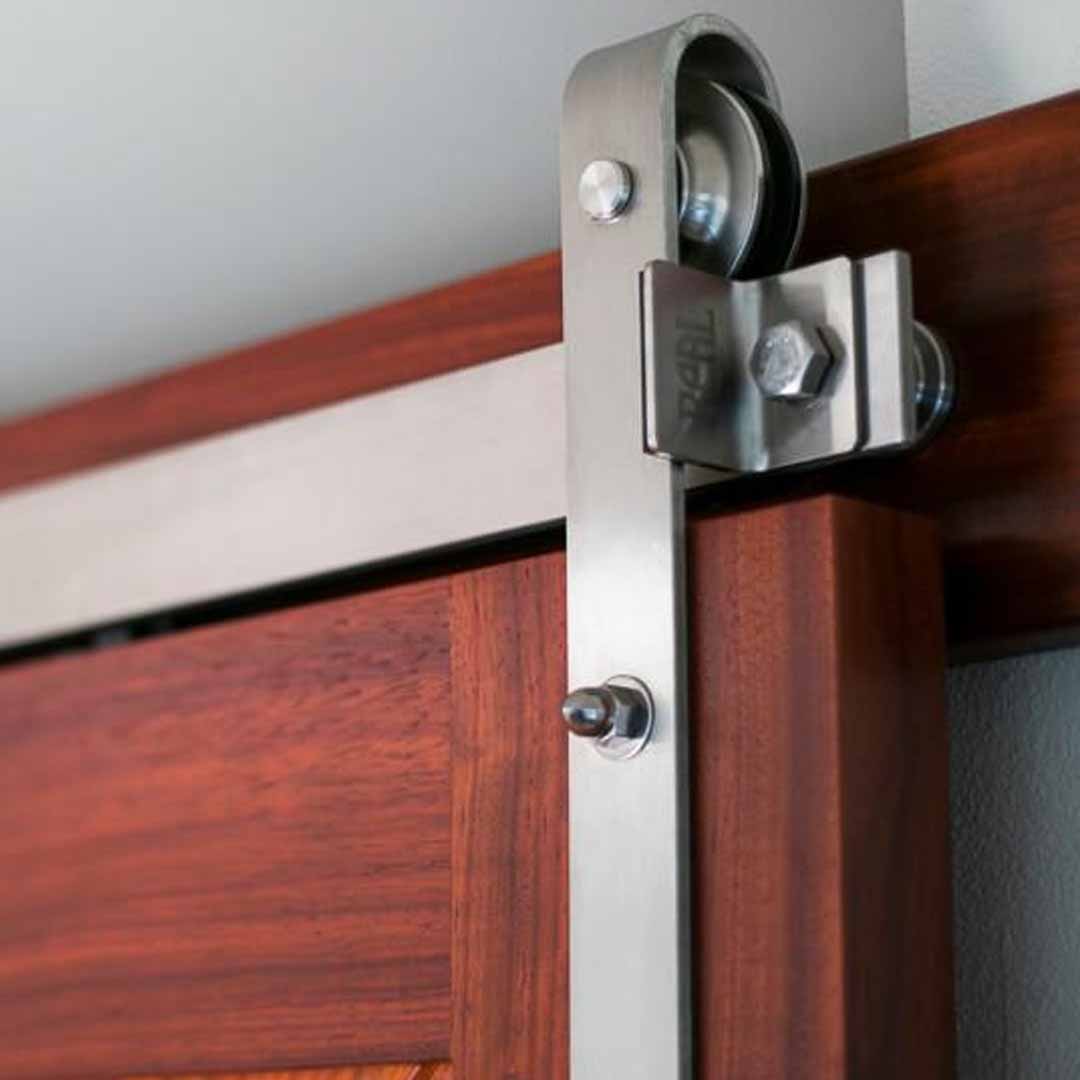 Stainless Steel Classic Flat Track Sliding Barn Door Hardware Kit by RealCraft