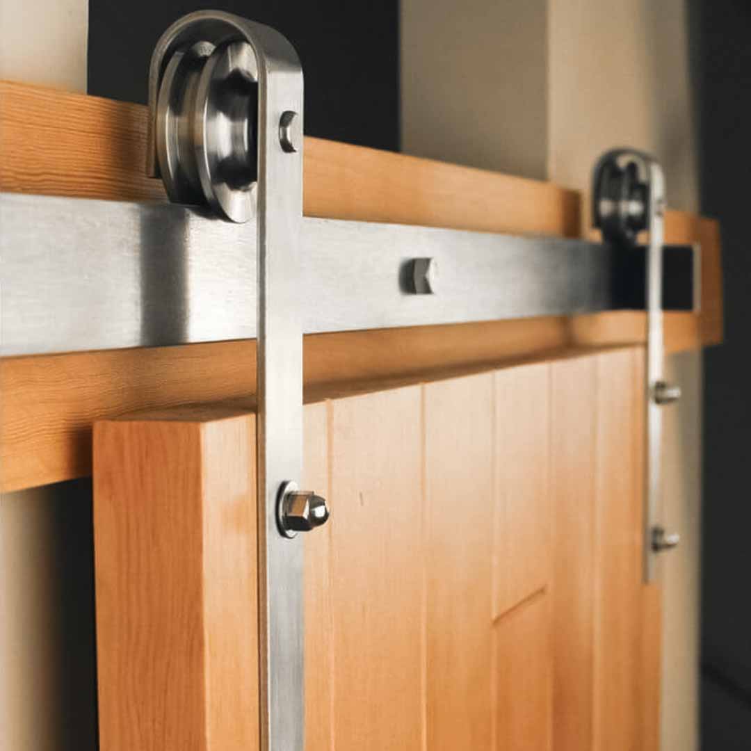 Stainless Steel Classic Flat Track Sliding Barn Door Hardware Kit by RealCraft