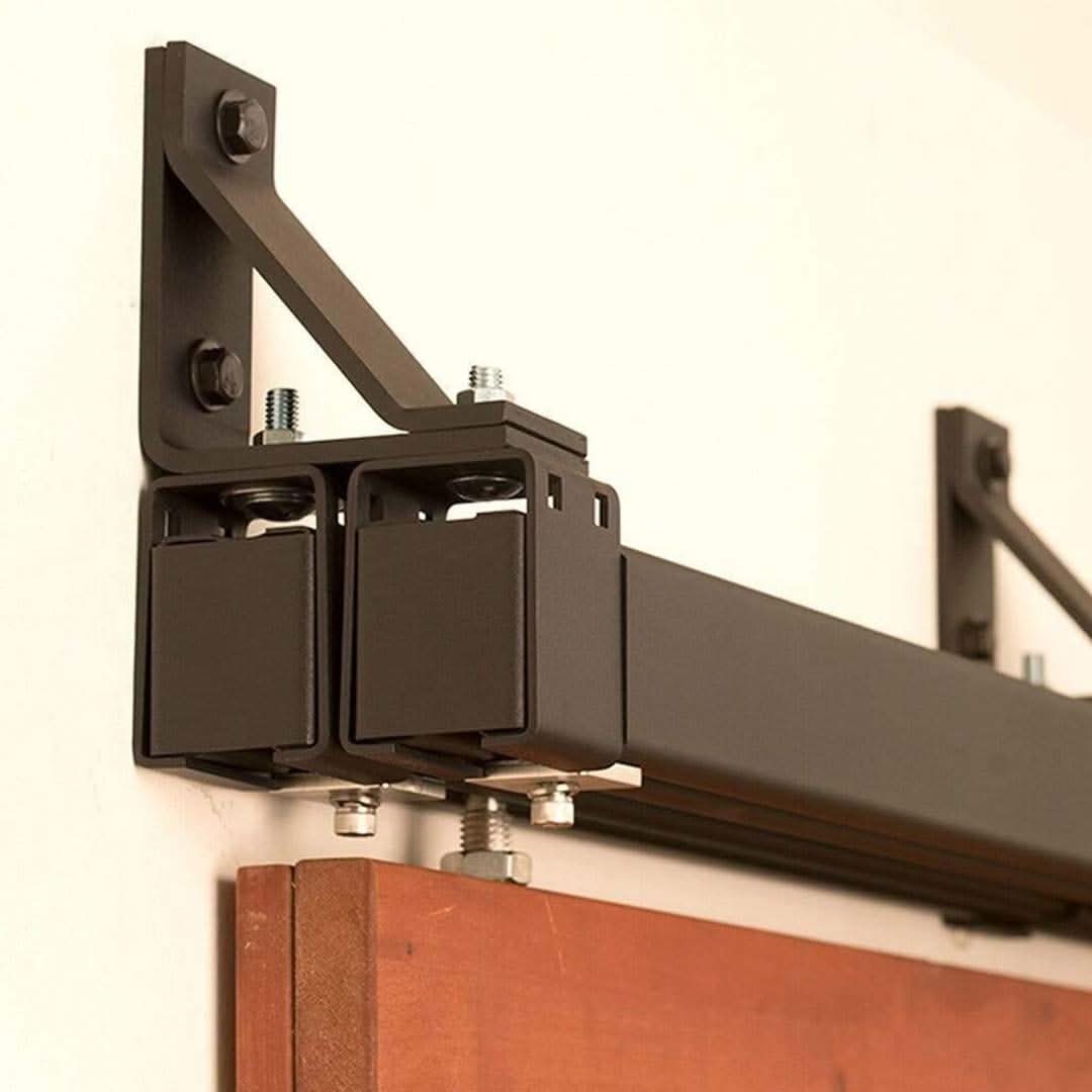 Box Rail Barn Door Hardware Bypass Track Kit - Interior & Exterior (400 lb)