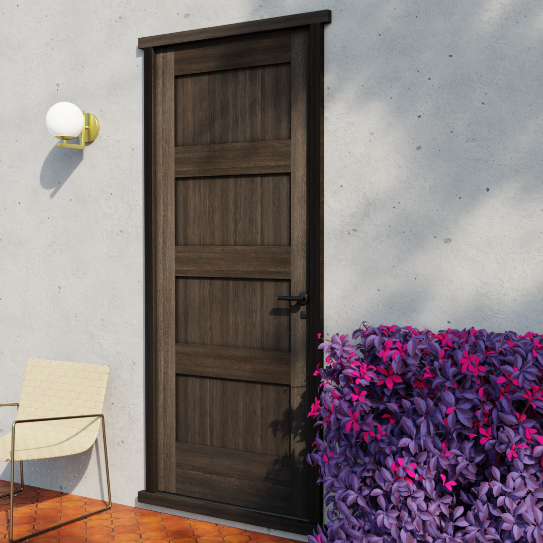 Wenge Wood Four Panel Horizontal Solid Core Exterior Front Door