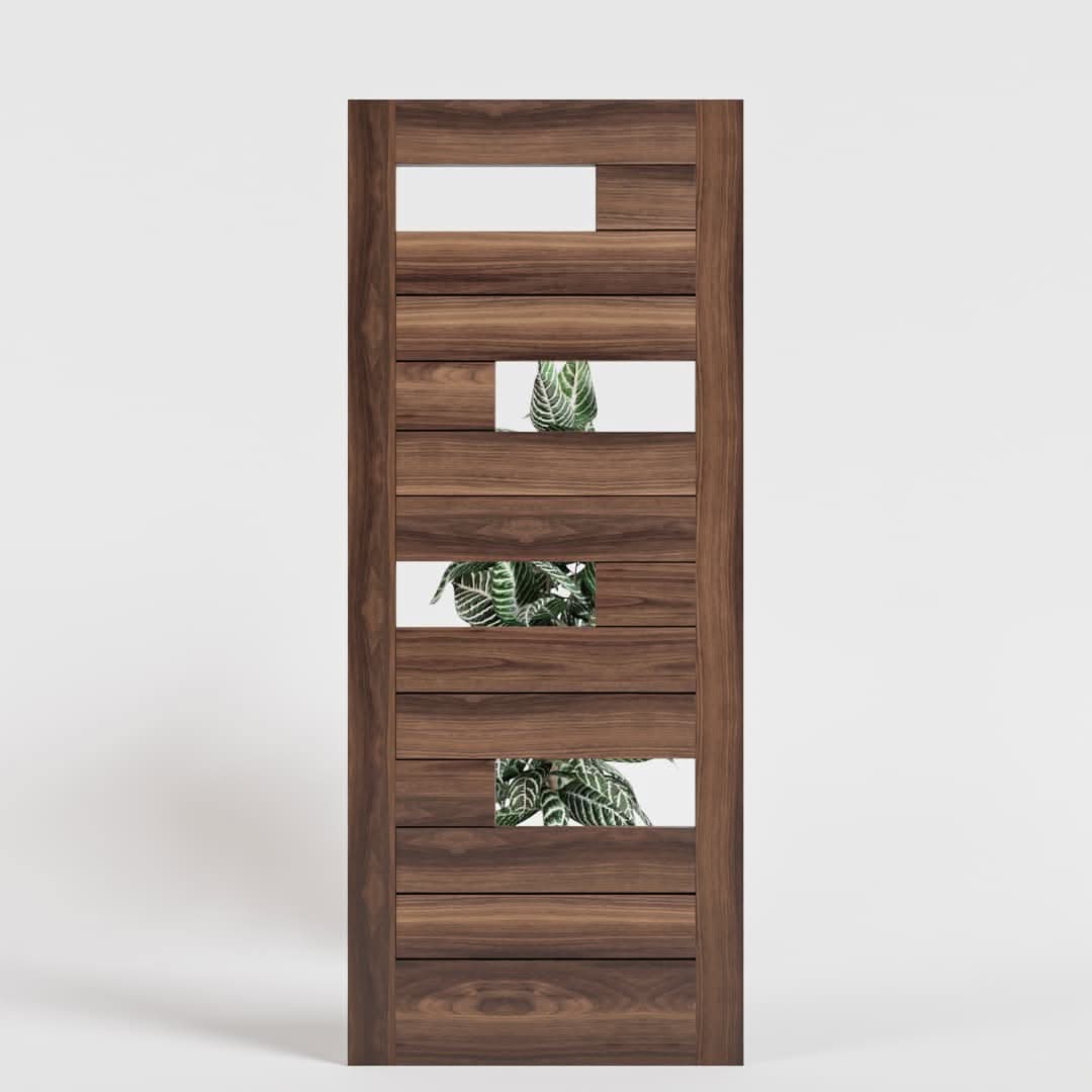 Modern Offset Slat Solid Core Exterior Door With With  Glass