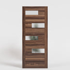 Modern Offset Slat Solid Core Exterior Door With Etched Glass