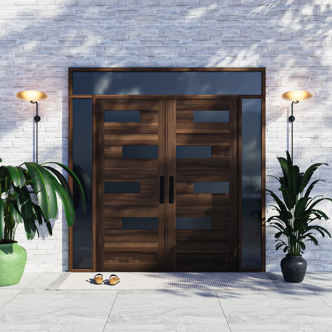Offset Slat Modern Wood Front Door With Glass