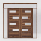 Offset Slat Modern Wood Double Front Entry Doors With Glass