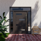 Ojai Offset Slat Solid Wood Modern Wood Pivot Door With Glass