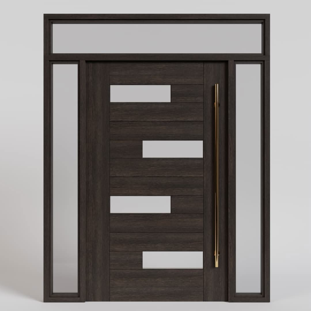 Offset Slat Solid Wood Modern Wood Pivot Door With Glass