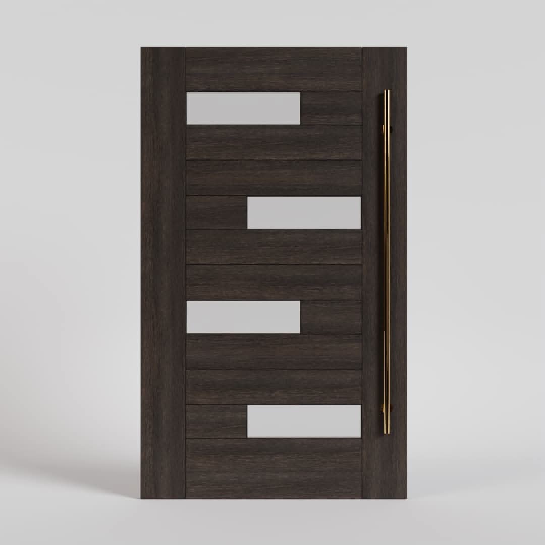 Ojai Offset Slat Solid Wood Modern Wood Pivot Door With Glass