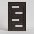 Ojai Offset Slat Solid Wood Modern Wood Pivot Door With Glass