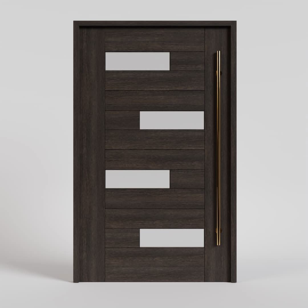 Ojai Offset Slat Solid Wood Modern Wood Pivot Door With Glass