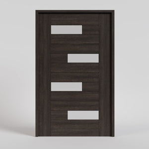 Offset Slat Solid Wood Modern Wood Pivot Door With Glass