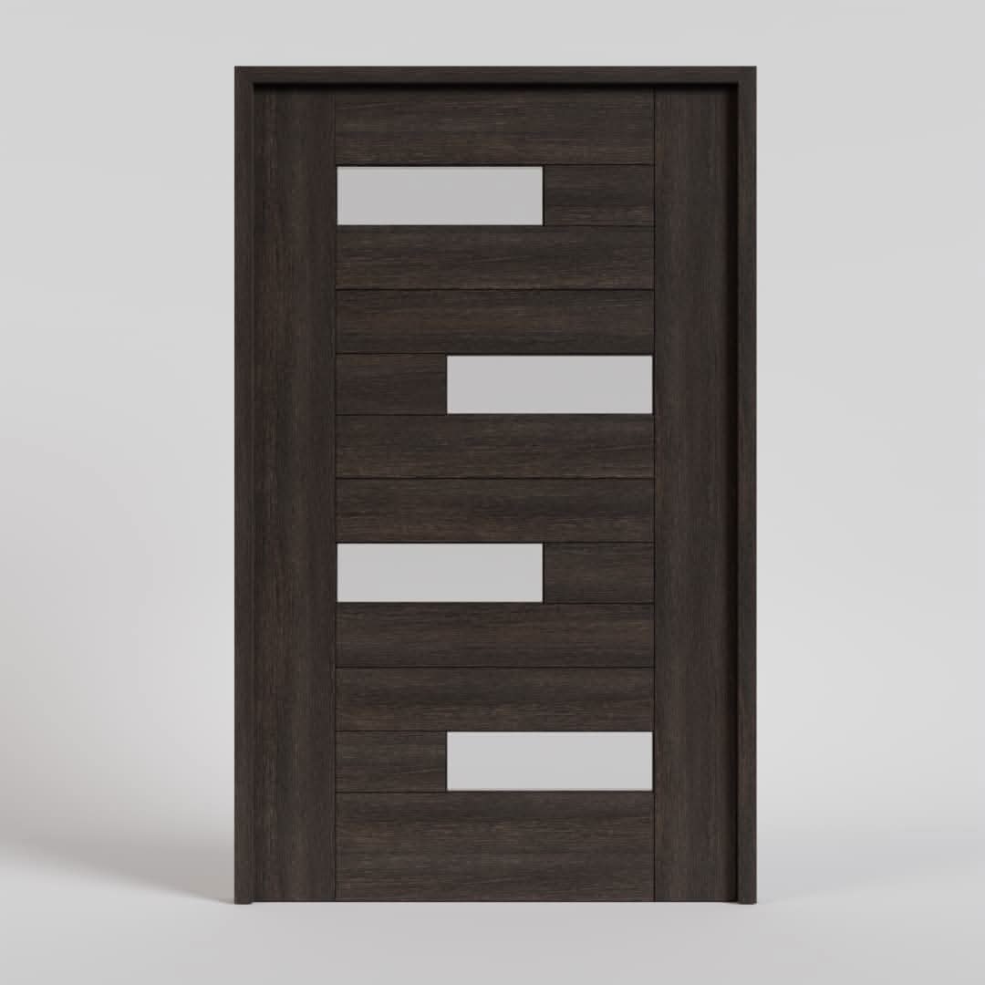 Ojai Offset Slat Solid Wood Modern Wood Pivot Door With Glass