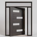 Ojai Offset Slat Solid Wood Modern Wood Pivot Door With Glass