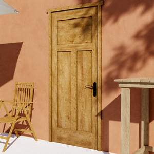 Shaker High-T Solid Core Exterior Front Door on a orange plaster wall