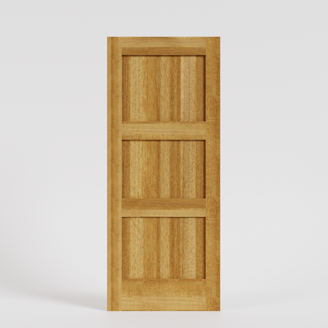 Afromosia Wood Shaker Three Panel Solid Core Exterior Door 