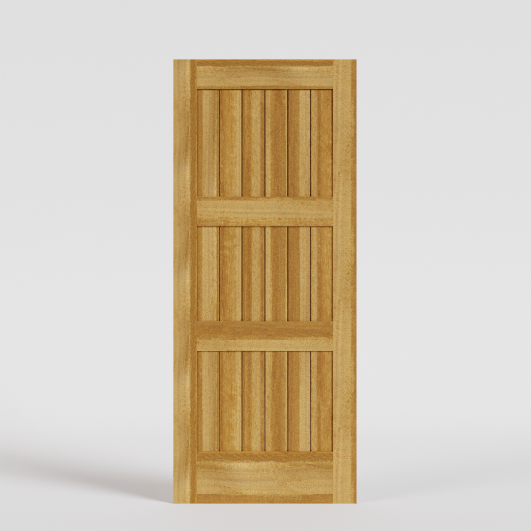 Shaker Three Panel Solid Core Exterior Door Vertical Tongue and Groove