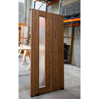 Mid-Century Modern Panel Side Lite Sliding Barn Door design by RealCraft. German Beech wood with tobacco stain.
