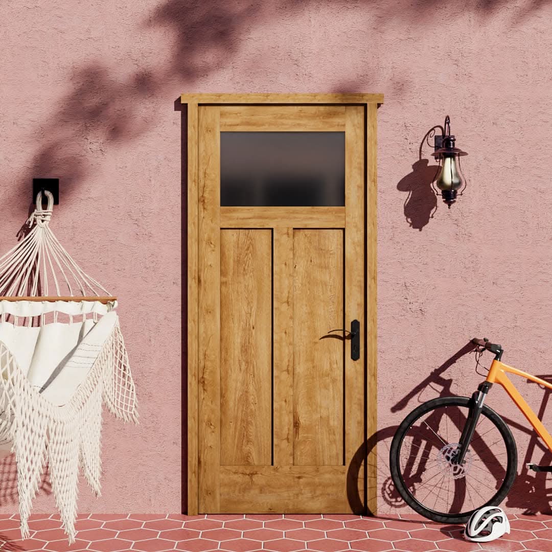 Walnut Wood Craftsman T Window Exterior Door With Glass