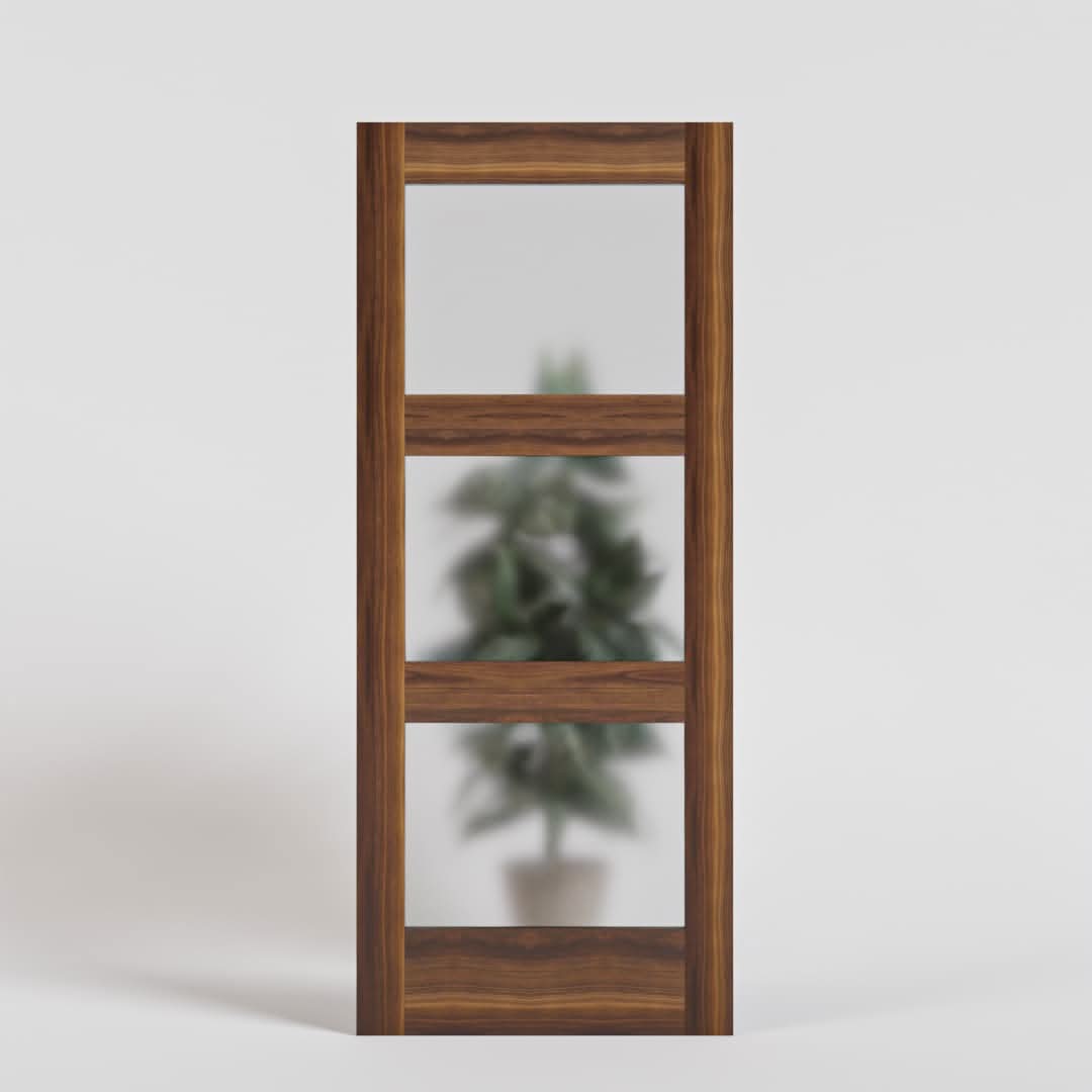 Modern Three Panel Glass Solid Core Exterior Front Door