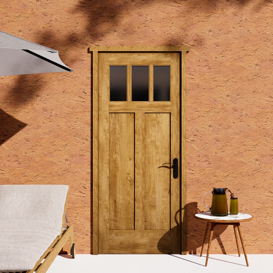 wooden door with window