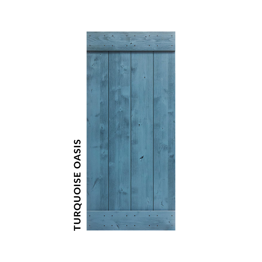 turquoise oasis blue sliding barn door made with weathered wood